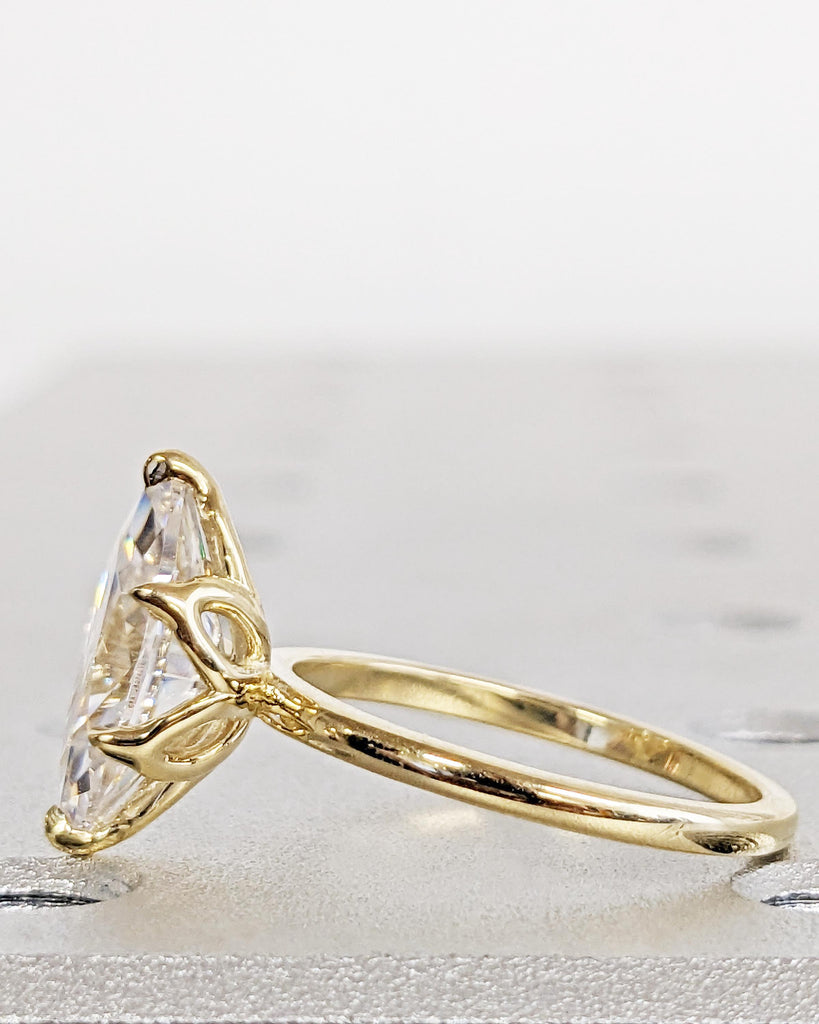 Tulip Basket Prongs Moissanite Ring, Tulip Petal Engagement Ring, Marquise Cut Moissanite Wedding Ring, Nature Promise Ring, 14K Yellow Gold