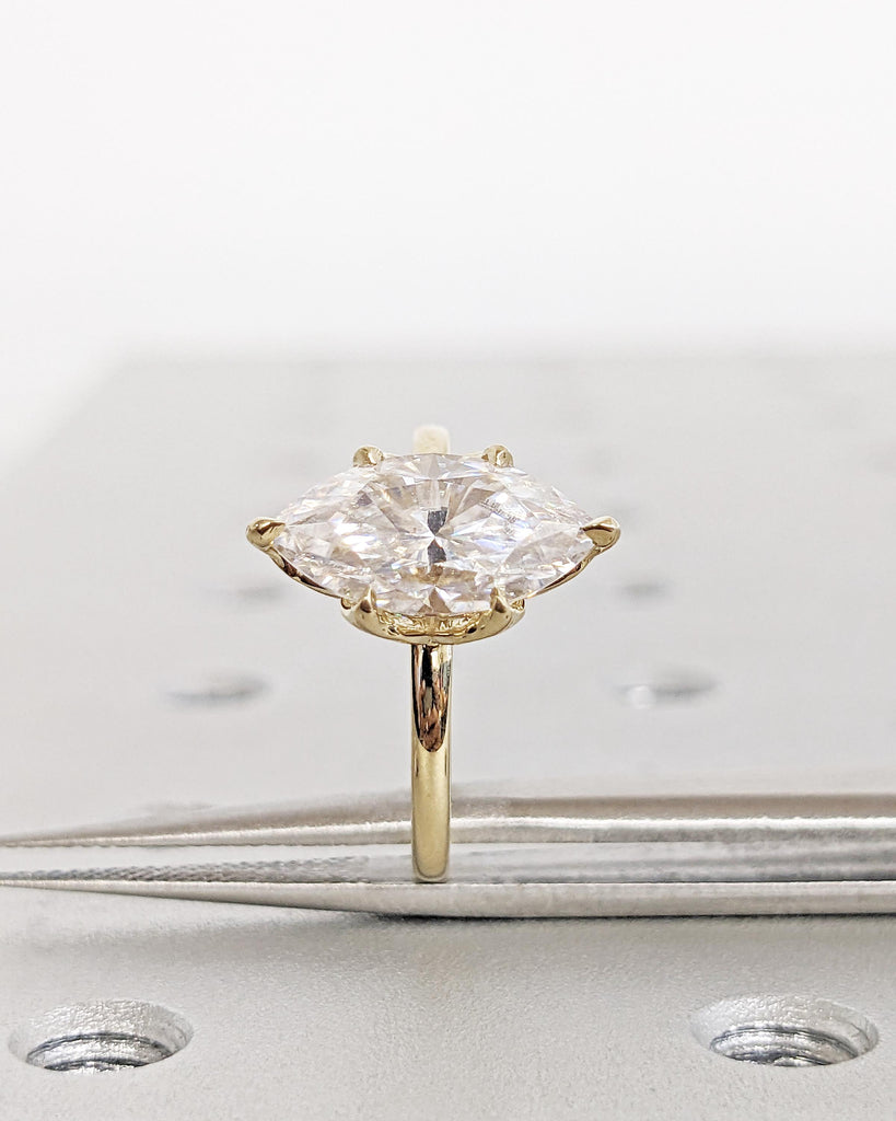 Marquise Moissanite Engagement Ring / Marquise Solitaire Wedding Ring / Tulip Petal Prong Ring / Flower Basket Setting Anniversary Ring Wife