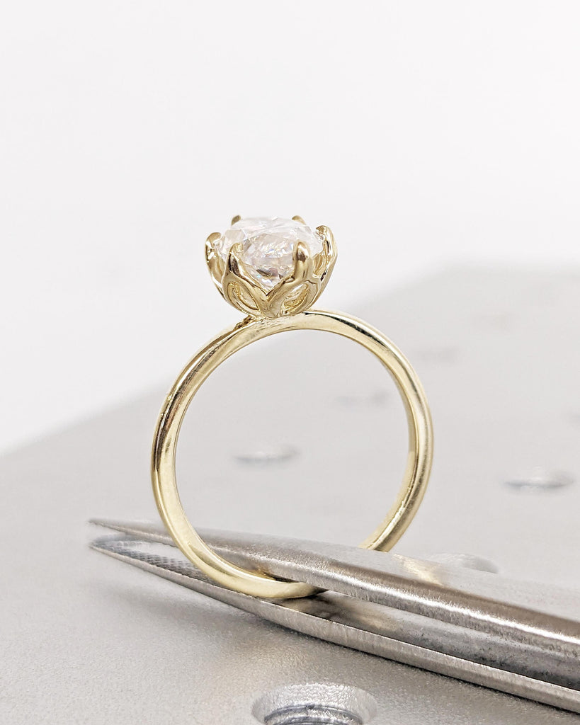 Tulip Basket Prongs Lab Grown Diamond Ring, Tulip Petal Engagement Ring, Marquise Cut Lab Diamond Wedding Ring 14K Gold, Nature Promise Ring
