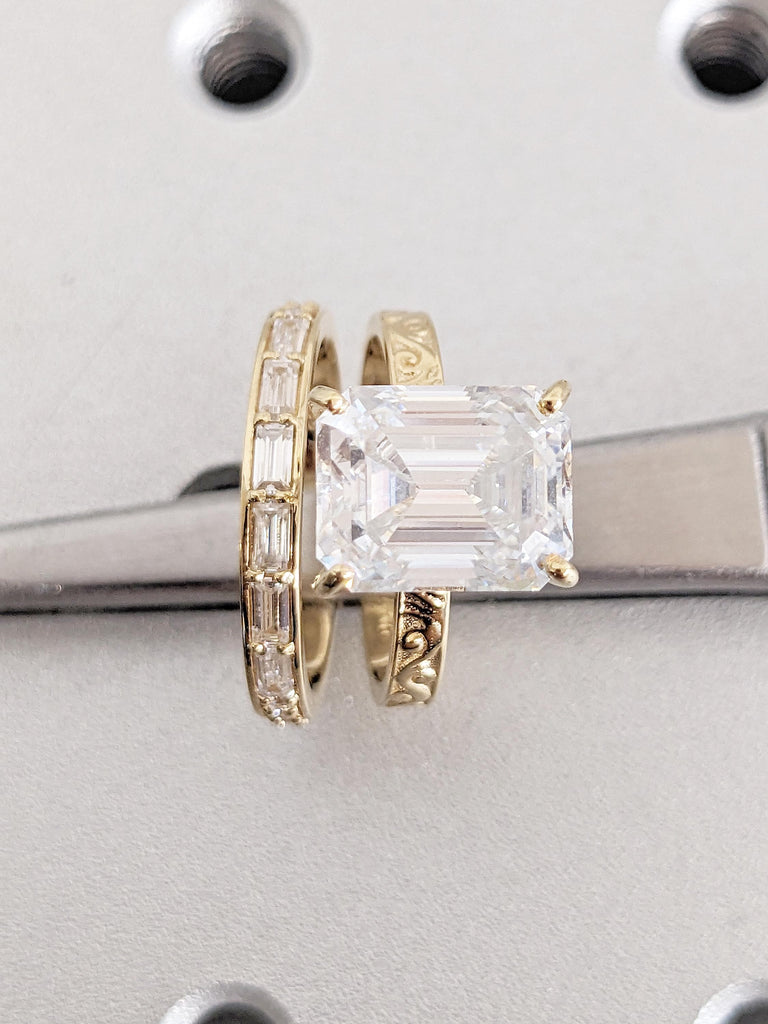 Emerald Cut Moissanite Ring Set