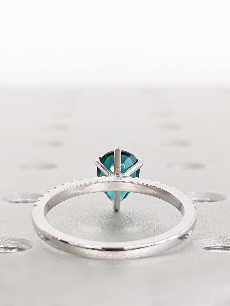 Art Deco Emerald Wedding Anniversary Ring for Her | Pear Cut Ring | 14K Solid White Gold Moissanite Eternity Band | Simple Promise Ring Gift