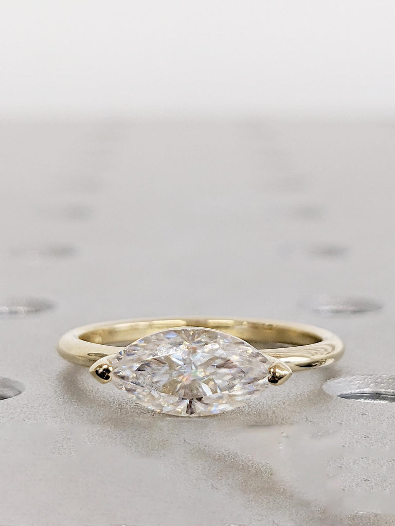 East West Engagement Ring, 0.5-4ct Marquise Moissanite Ring, 14k Solid Gold Ring, Moissanite Solitaire Ring, Minimalist Ring, Marquise Ring