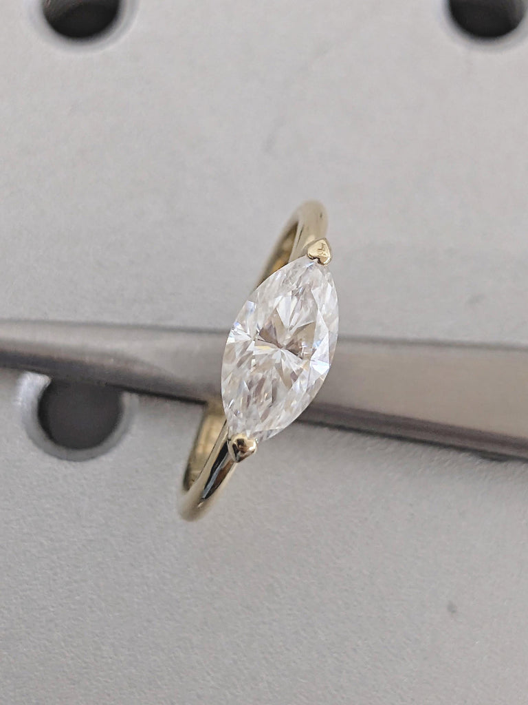 0.5-2.25ct Lab Grown Diamond Engagement Ring, East West Marquise Rings for Women, Lab Diamond Ring, 14k Gold Wedding Ring, Gift for Wife