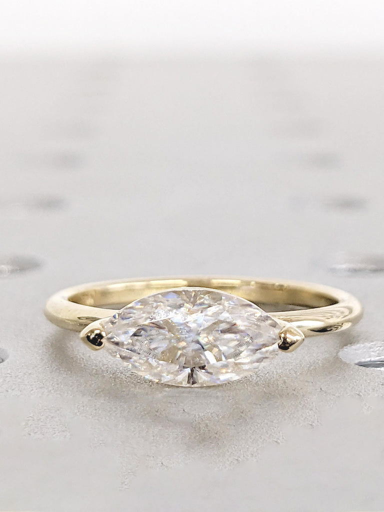 East West Ring, Marquise Engagement Ring, Lab Grown Diamond Ring, 14k Gold Promise Ring for Her, Marquise Cut Diamond, Unique Solitaire Ring