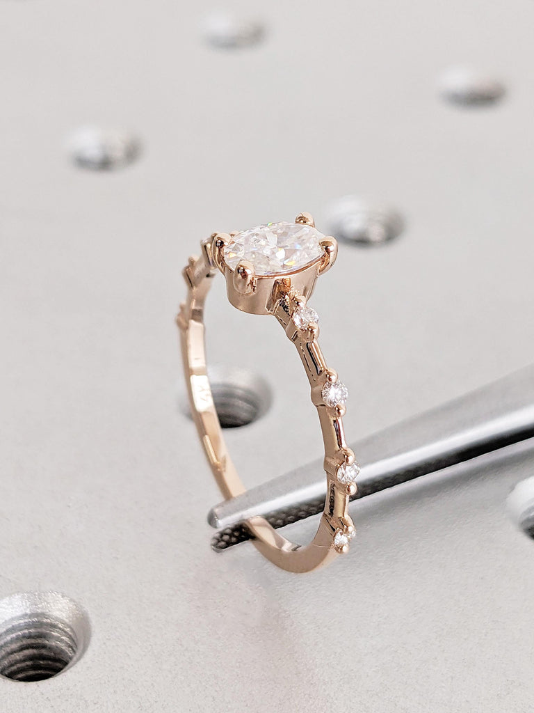 Vintage Oval Cut Moissanite Engagement Ring, Classic 14K Solid Rose Gold Moissanite Bridal Ring, Thin Wedding Ring, Anniversary Promise Ring