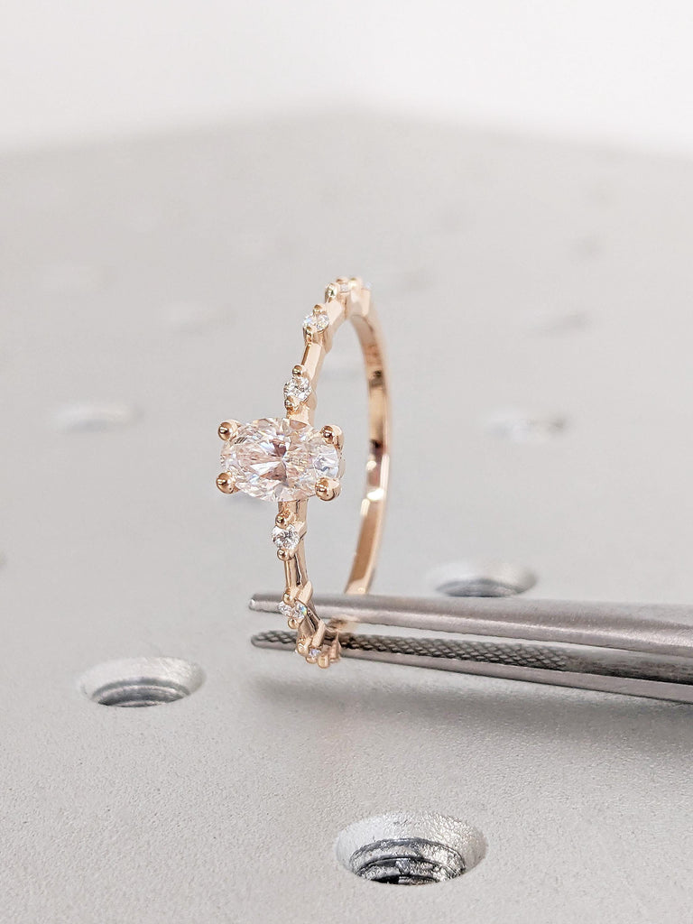 14K Solid Rose Gold Oval Cut Moissanite Engagement Ring, Classic Moissanite Bridal Ring, Handmade Dainty Wedding Band, Custom Proposal Ring