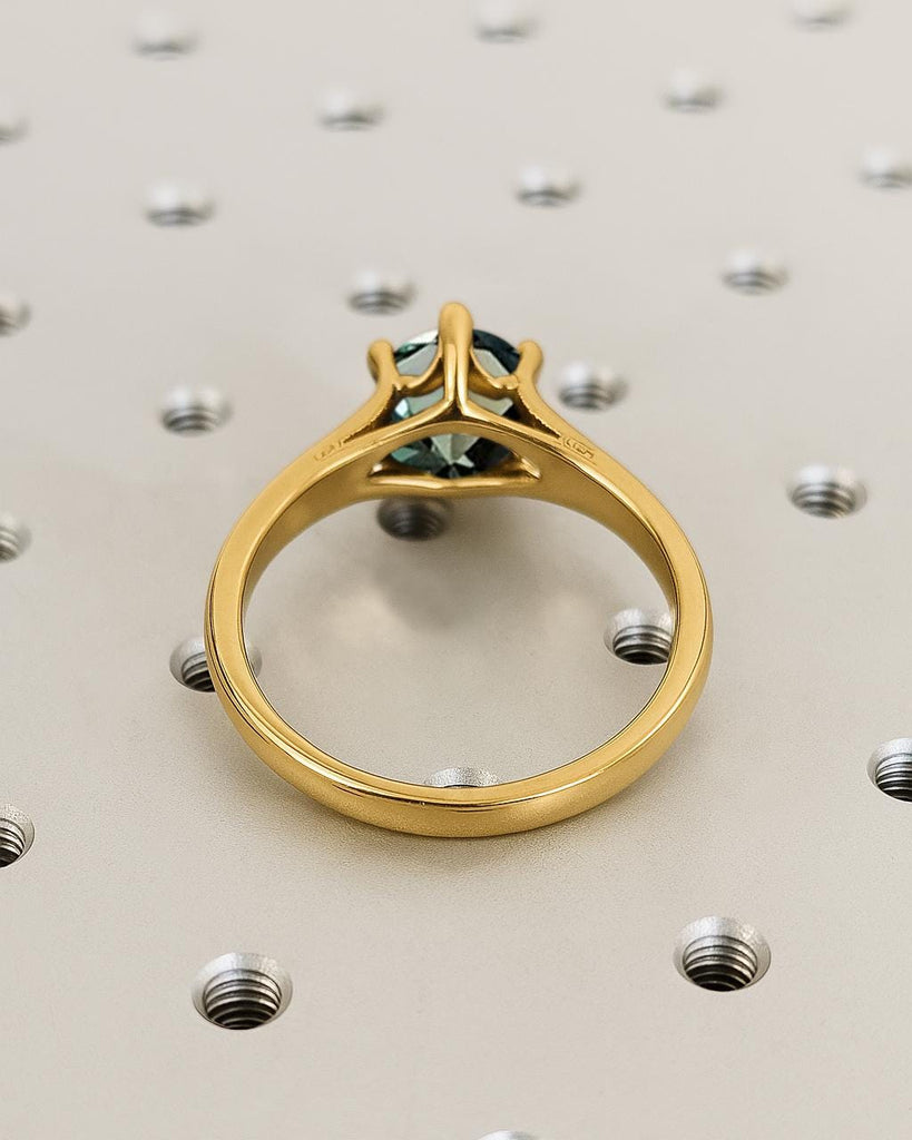 Art Deco Teal Sapphire Engagement Ring / 14K Gold Vintage Filigree Wedding Ring / Blue Green Gemstone Ring September Birthstone Gift for Her