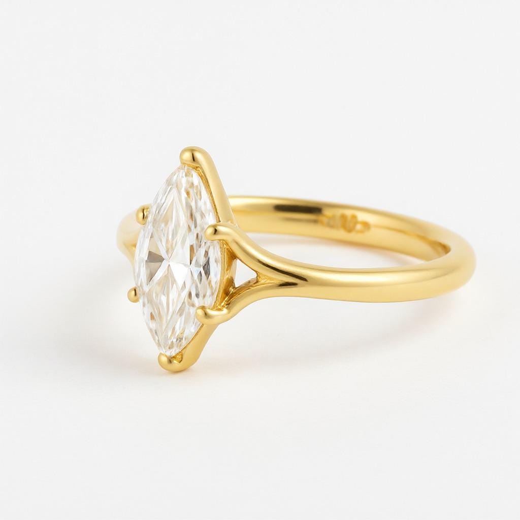 Unique Split Shank Engagement Ring | Solid Yellow Gold Wedding Ring | Solitaire Promise Ring for Her | Anniversary Gift For Women