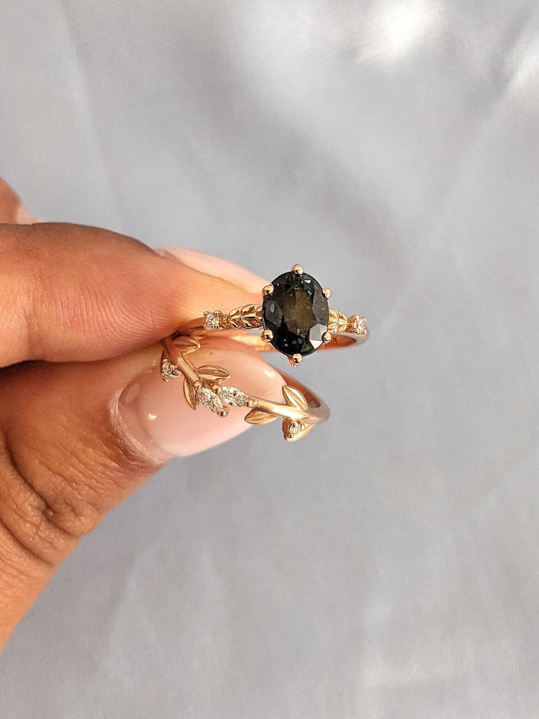 Vintage Oval Teal Sapphire Engagement Ring | Cluster Moissanite / Diamond Bridal Ring | Blue-Green Sapphire Wedding Ring | Promise Ring For Women