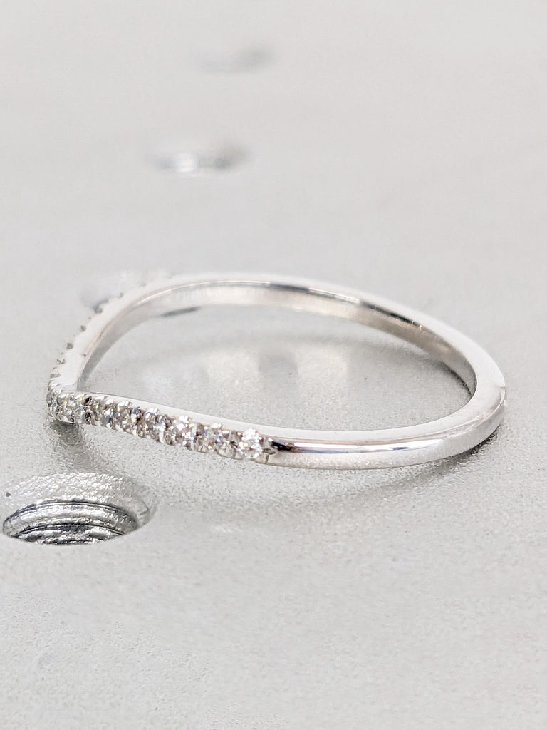 Curved Wedding Band, White Gold Stacking Ring, Matching Rings for Women, Moissanite Half Eternity Band, Vintage Wedding Band, Wedding Ring