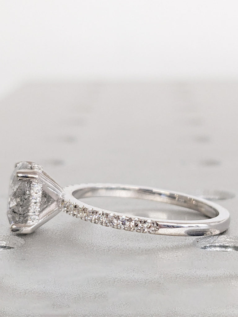 Round Salt and Pepper Diamond Ring, Hidden Halo Engagement Ring, Gold Promise Ring, Vintage Diamond Eternity Ring, 14k Gold Anniversary Ring