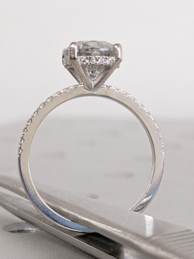 Round Salt and Pepper Diamond Ring, Hidden Halo Engagement Ring, Gold Promise Ring, Vintage Diamond Eternity Ring, 14k Gold Anniversary Ring