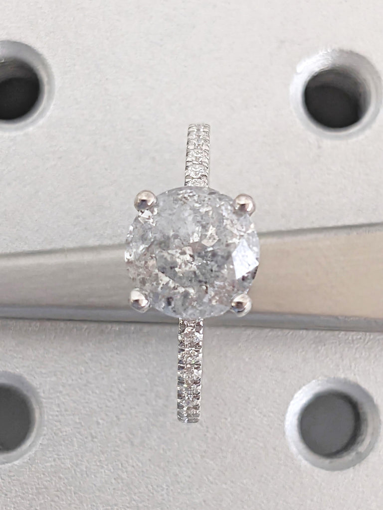 Art Deco Diamond Engagement Ring, Round 1930s Salt and Pepper Diamond Ring