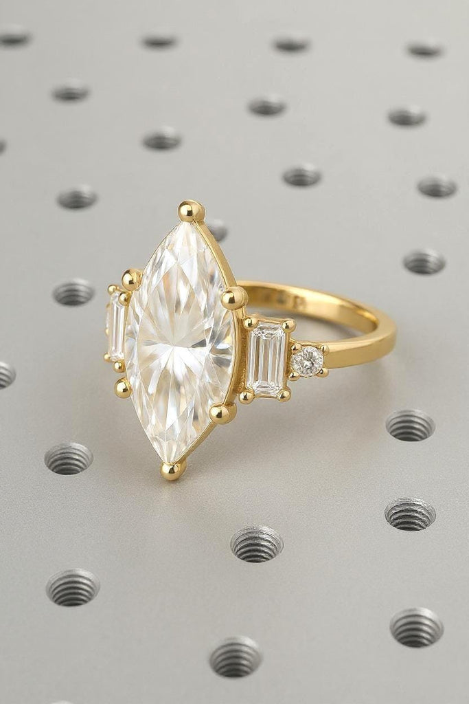 Solid Gold Women Wedding Ring | VVS1 Lab Grown Diamond Baguette Ring | Marquise cut Ring | Unique Promise Ring