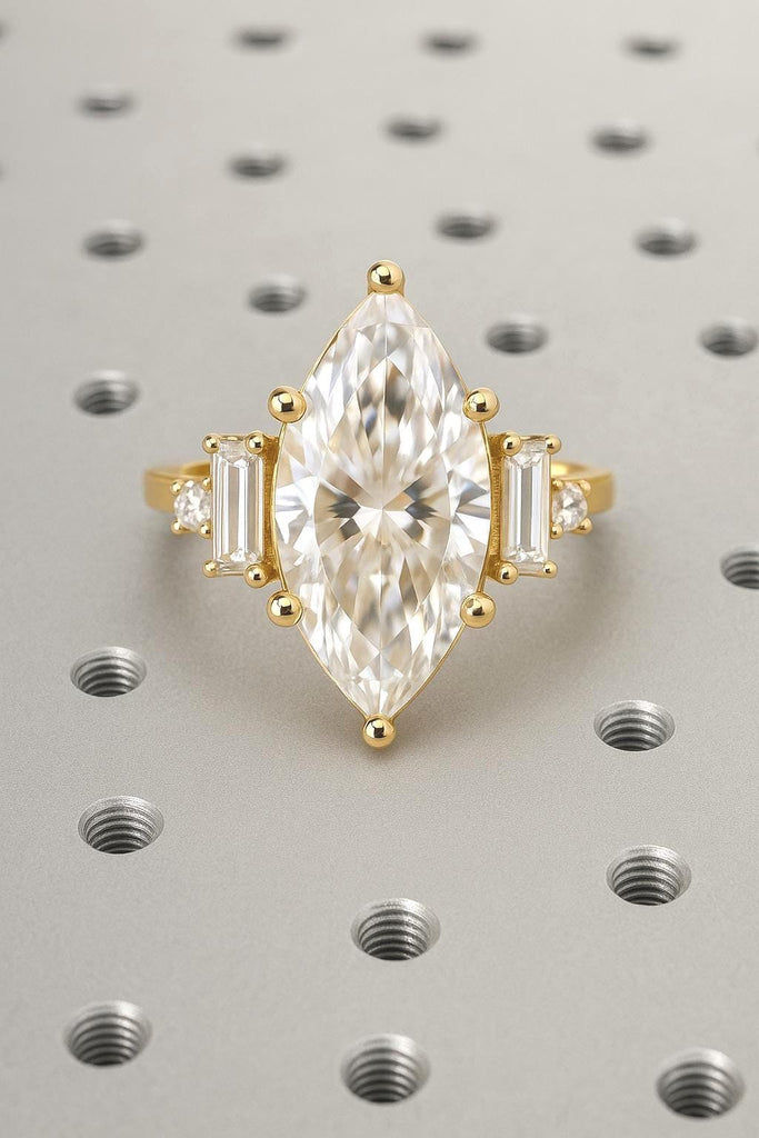 Five Stone Moissanite Engagement Ring | Marquise cut Solid Gold Ring | Marquise cut Moissanite Ring | Woman Bridal Ring
