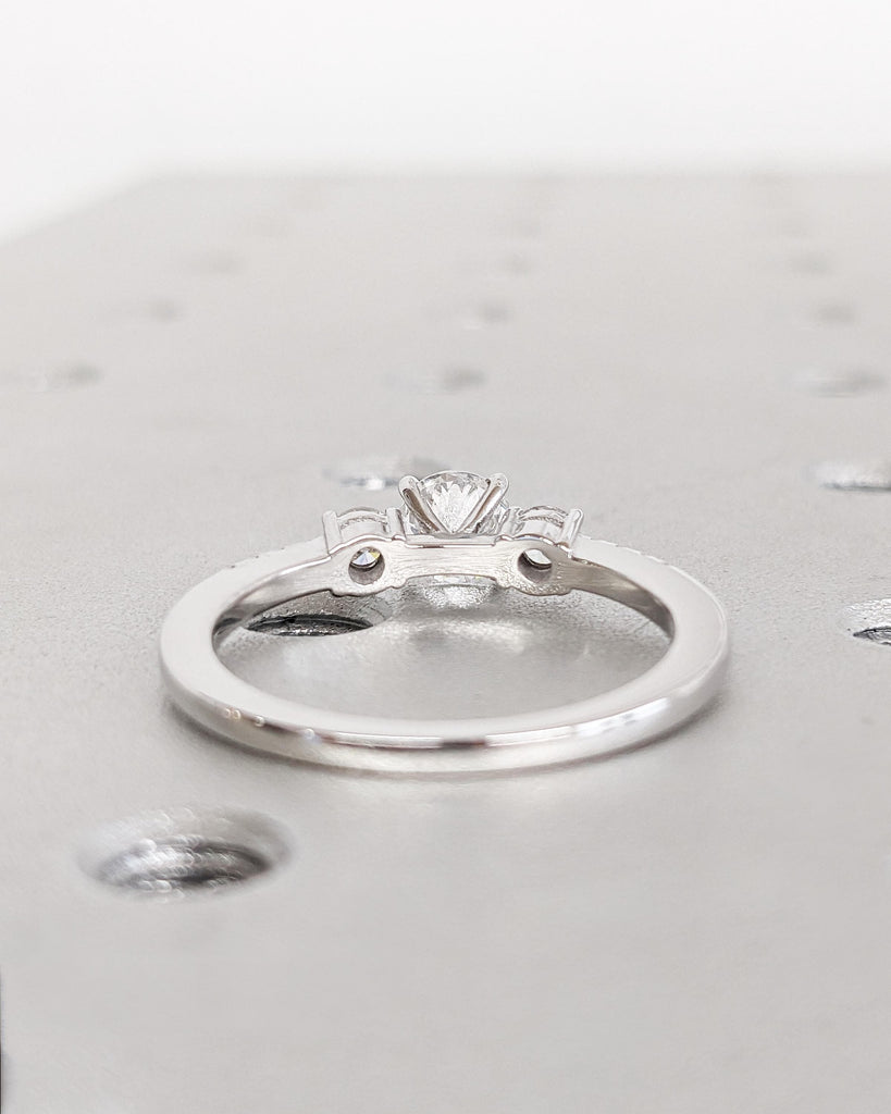 Round Cut Moissanite Engagement Ring | Round Three Stone Engagement Ring | Custom Bridal Ring | Promise Ring | Gift for Her | 14K White Gold