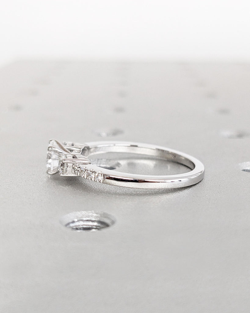 Round Cut Moissanite Engagement Ring | Round Three Stone Engagement Ring | Custom Bridal Ring | Promise Ring | Gift for Her | 14K White Gold