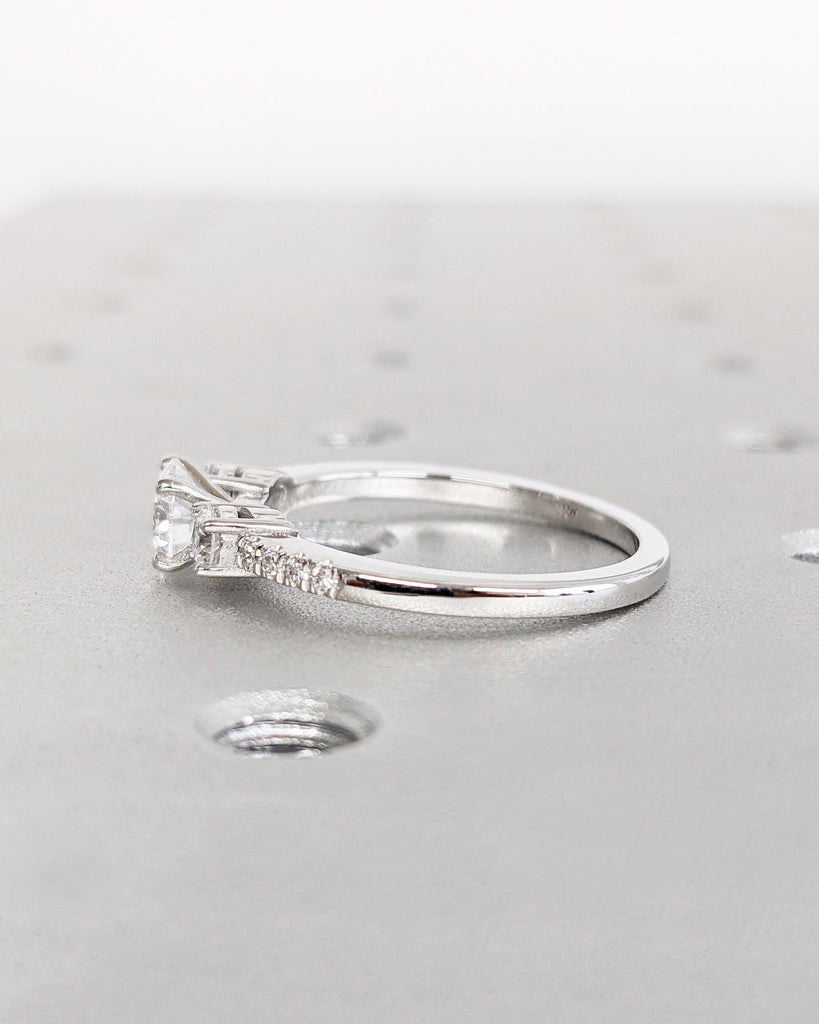 Round Cut Engagement Ring | Three Stone Lab Created Diamond Wedding Ring | Custom Bridal Ring | Dainty Promise Ring for Her | 14K White Gold