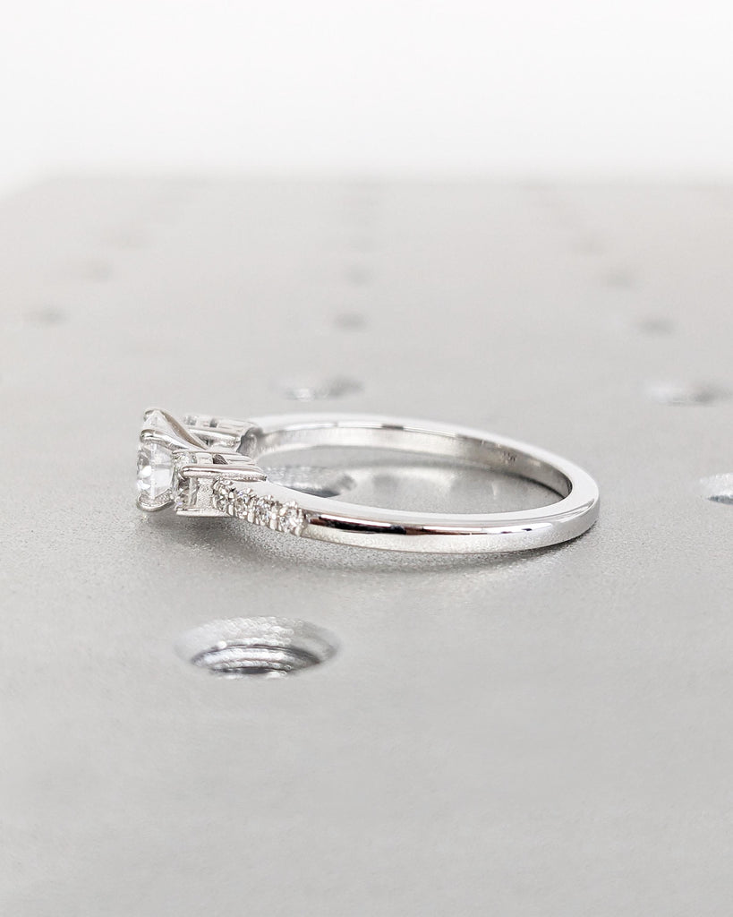 Round Cut Engagement Ring | Three Stone Lab Created Diamond Wedding Ring | Custom Bridal Ring | Dainty Promise Ring for Her | 14K White Gold image #6