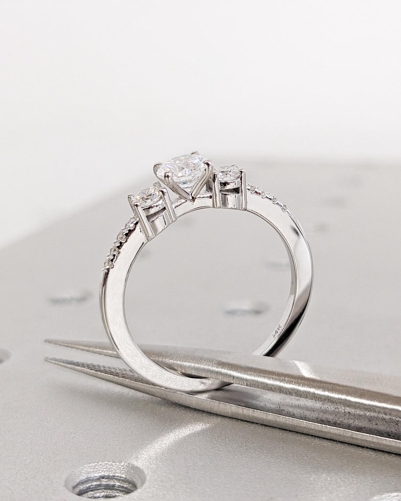 Round Cut Engagement Ring | Three Stone Lab Created Diamond Wedding Ring | Custom Bridal Ring | Dainty Promise Ring for Her | 14K White Gold image #7
