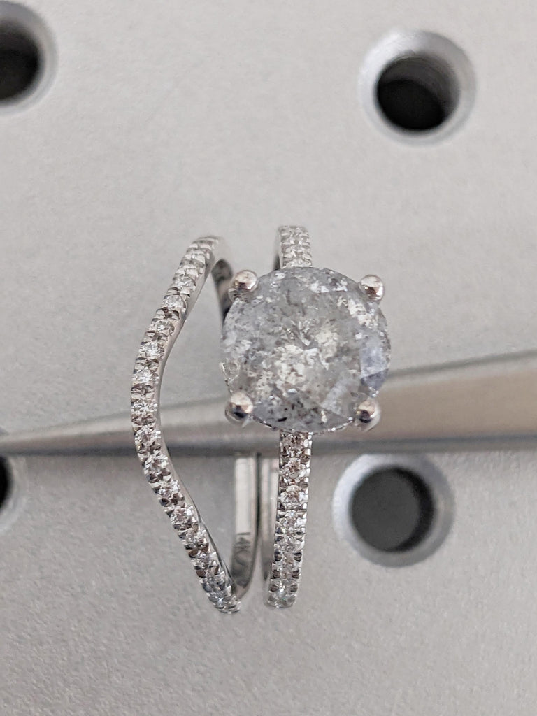 Unique Engagement Ring, 1930s Salt and Pepper Diamond Ring, Dainty 18k/14k Gold Ring Set, Moissanite Eternity Ring, Wedding Anniversary Ring