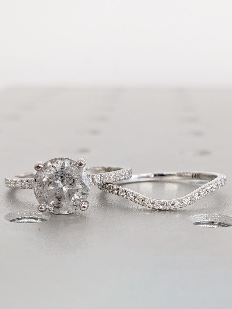 Unique 14k White Gold Ring Set, Vintage Wedding Ring