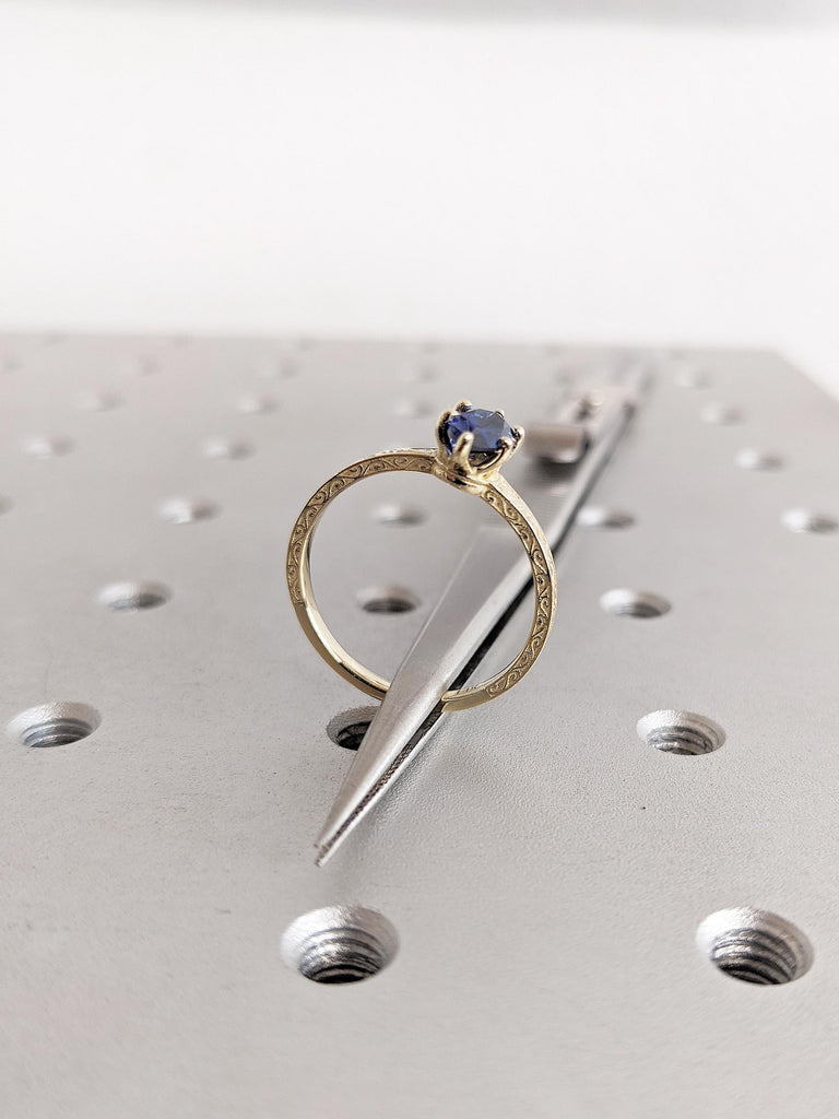 Blue Lab Sapphire Ring, Marquise Engagement Ring, 14K Yellow Gold Filigree Wedding Ring, Petite Thin Band, Gold Statement Ring, Gift for Her