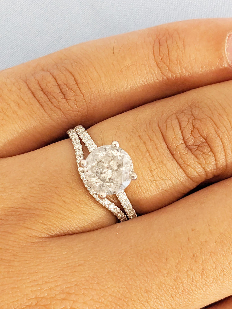 Raw Diamond Engagement Ring, Art Deco Salt and Pepper Ring