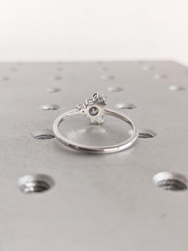 Dainty Round Lab Grown Diamond Promise Ring | CVD Diamond and Gemstone Engagement Ring for Women | 14k Gold Ring in Yellow, White, Rose Gold