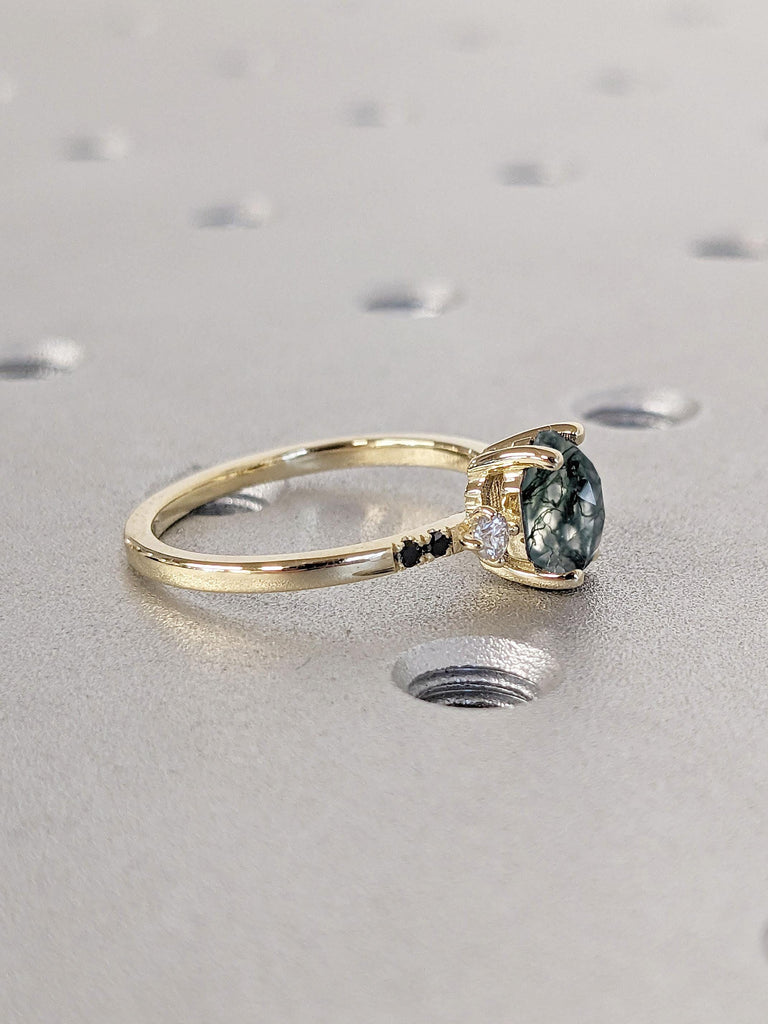 Natural Moss Agate Ring | Hexagon Engagement Ring | Green Healing Gemstone Ring | Art Deco Promise Ring for Women | Unique Anniversary Gift