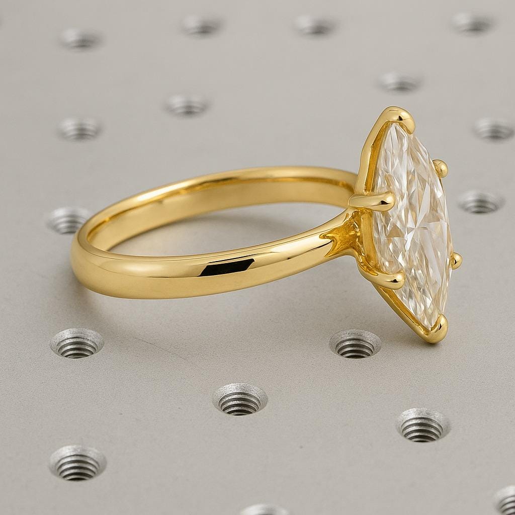 Marquise Cut Moissanite Engagement Ring | 1.5ct, 2CT Engagement Ring | Marquise cut Moissanite Solitaire Ring | Solid Gold Engagement Ring