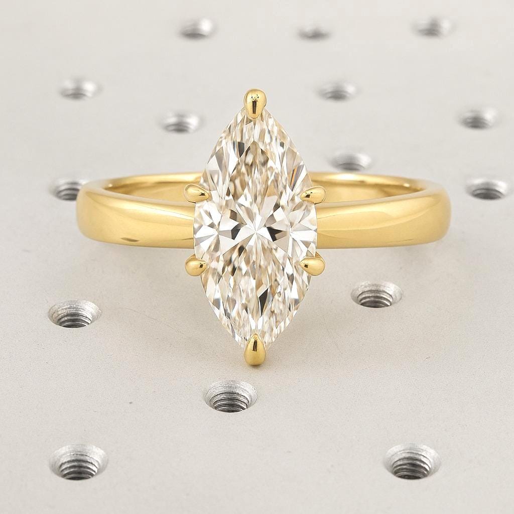 Marquise Cut Moissanite Engagement Ring | 1.5ct, 2CT Engagement Ring | Marquise cut Moissanite Solitaire Ring | Solid Gold Engagement Ring