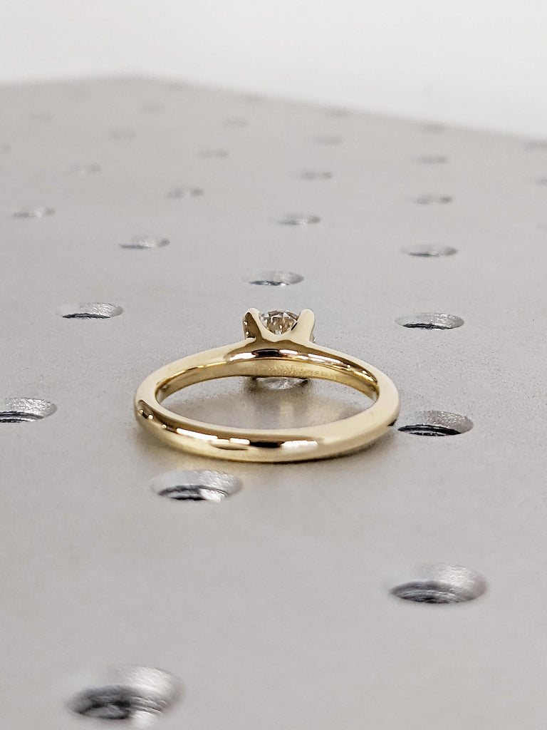 14K Solid Yellow Gold Round Brilliant Moissanite Modern Engagement Ring, Classic 4-Prong Moissanite Diamond Ring, Anniversary Gift for Her