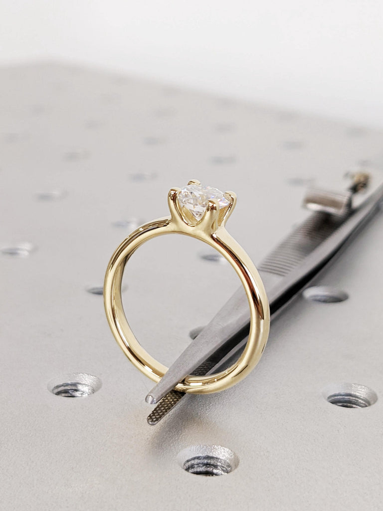 14K Solid Yellow Gold Round Brilliant Moissanite Modern Engagement Ring, Classic 4-Prong Moissanite Diamond Ring, Anniversary Gift for Her
