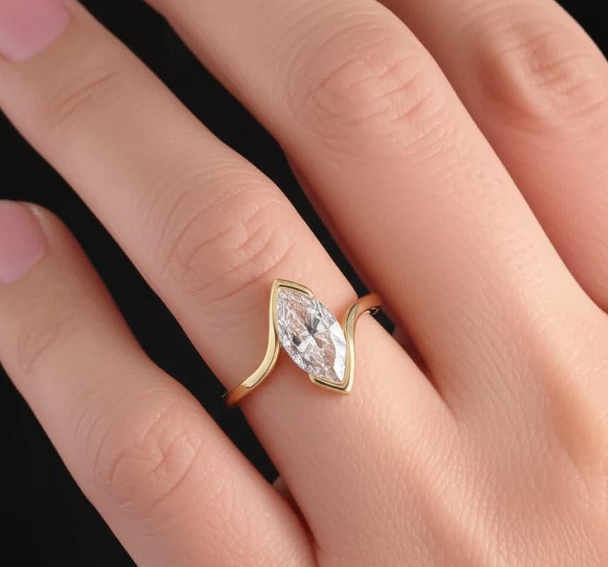 Marquise Ring, Bezel Set Moissanite Ring
