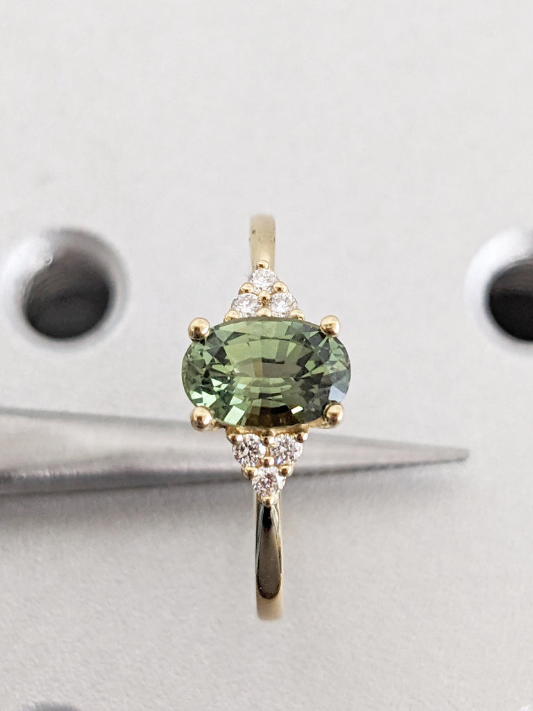 Blue Green Sapphire Promise Ring