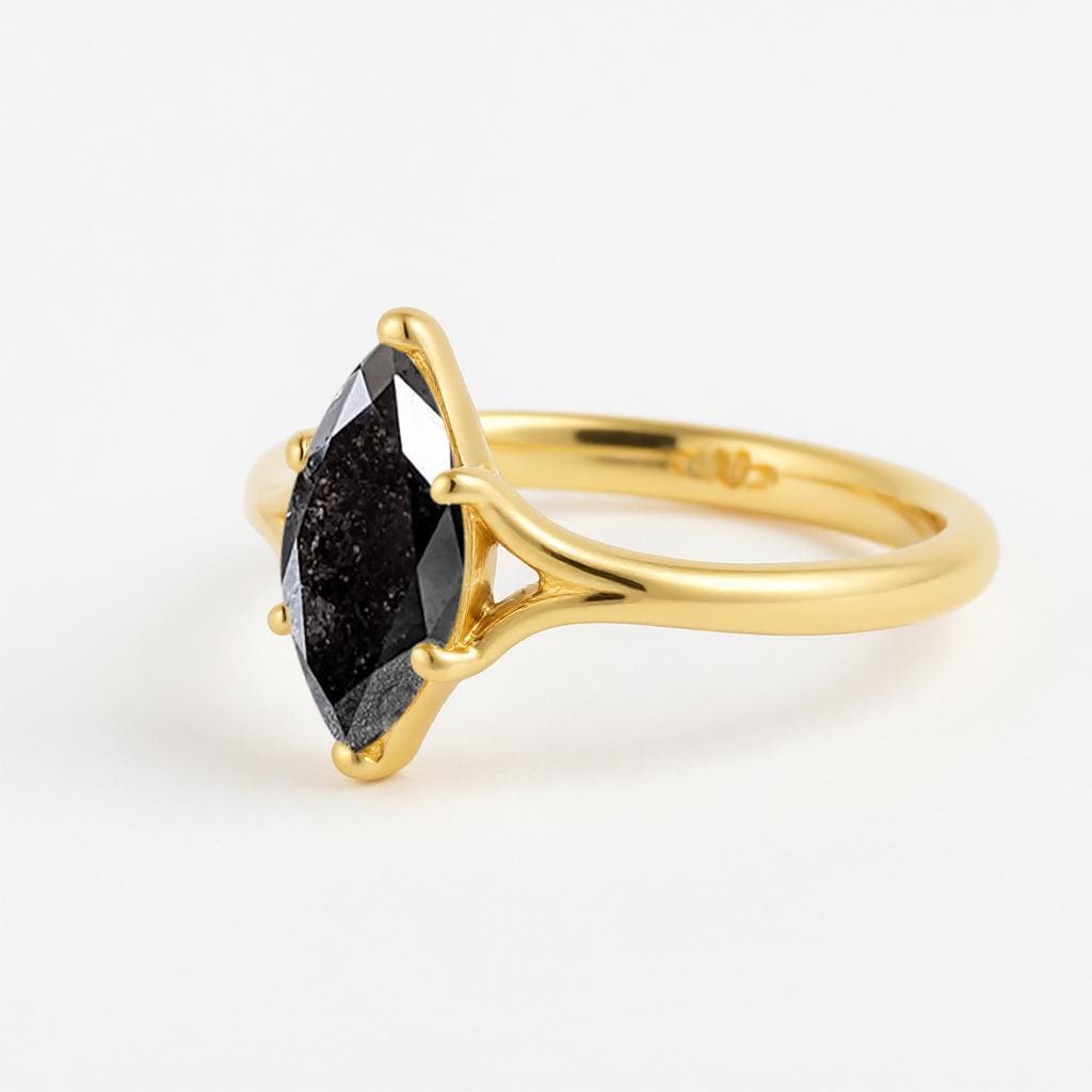 1 Carat Genuine Black Diamond Split Shank Dainty Engagement Ring / 14k Gold / 6 Prongs / Classic Solitaire Ring / Salt and Pepper Diamond