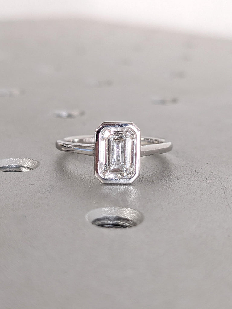 Bezel Set 1 Ct Emerald Cut Moissanite Engagement Ring, Emerald Cut Ring, Moissanite Engagement Ring, Bezel Set Emerald Cut Ring