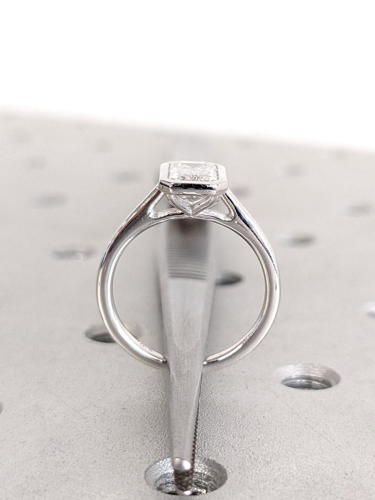 1, 2, or 3ct Emerald Cut Solitaire Bezel Ring | VVS Moissanite Solitaire | 14k Gold Bezel Engagement Ring | Emerald Cut Bezel Wedding Ring