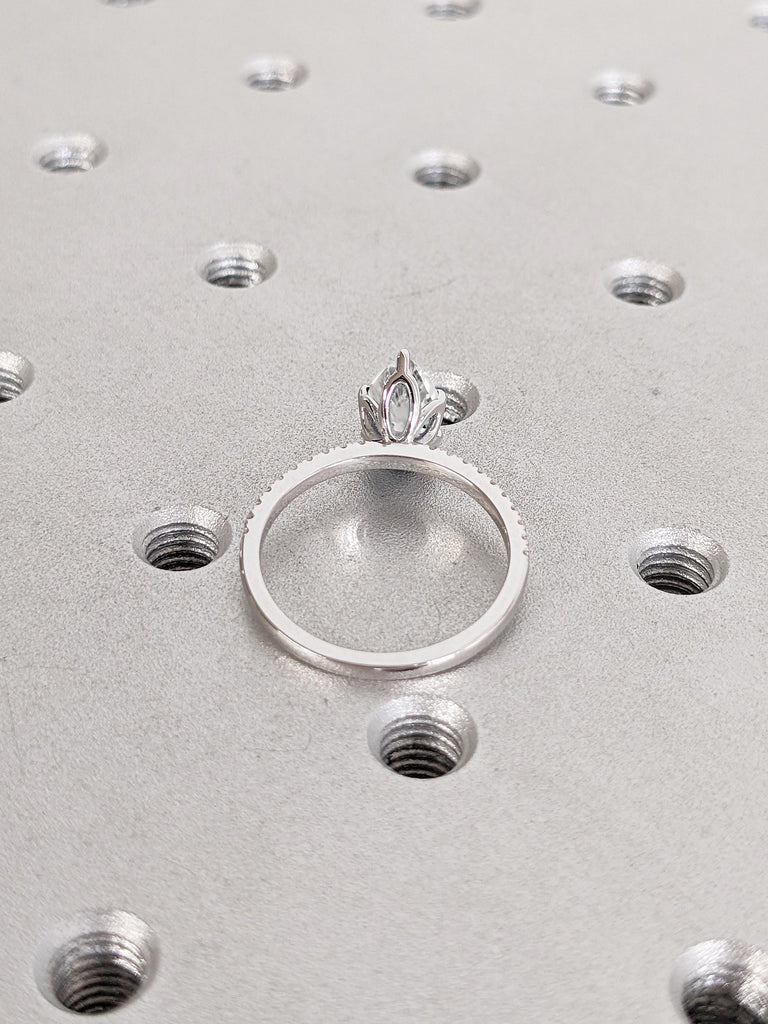 Pear Diamond Ring | 1.5ct Lab Diamond Ring | White Gold Wedding Ring | Lab Grown Engagement Ring | Unique Wedding Gift | Half Eternity Band