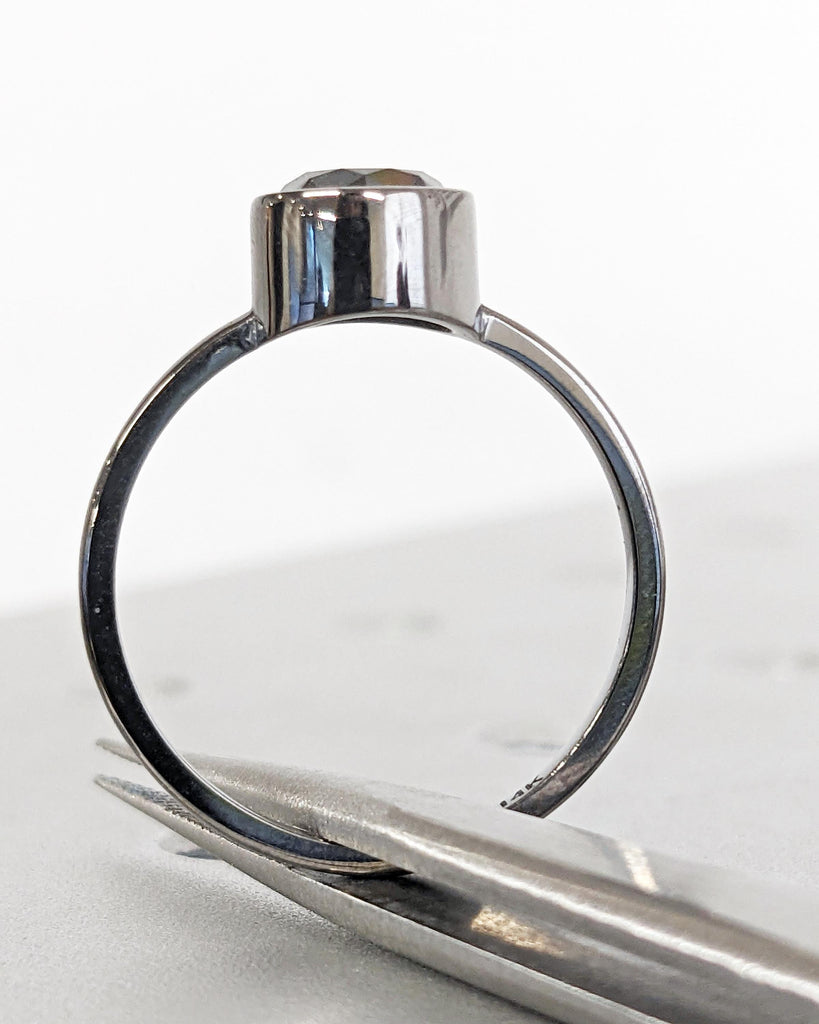 Round Bezel Solitaire Ring Brilliant Cut Galaxy Salt & Pepper Diamond Engagement Ring Dainty Diamond Promise Ring Bezel Ring Black Gold Ring