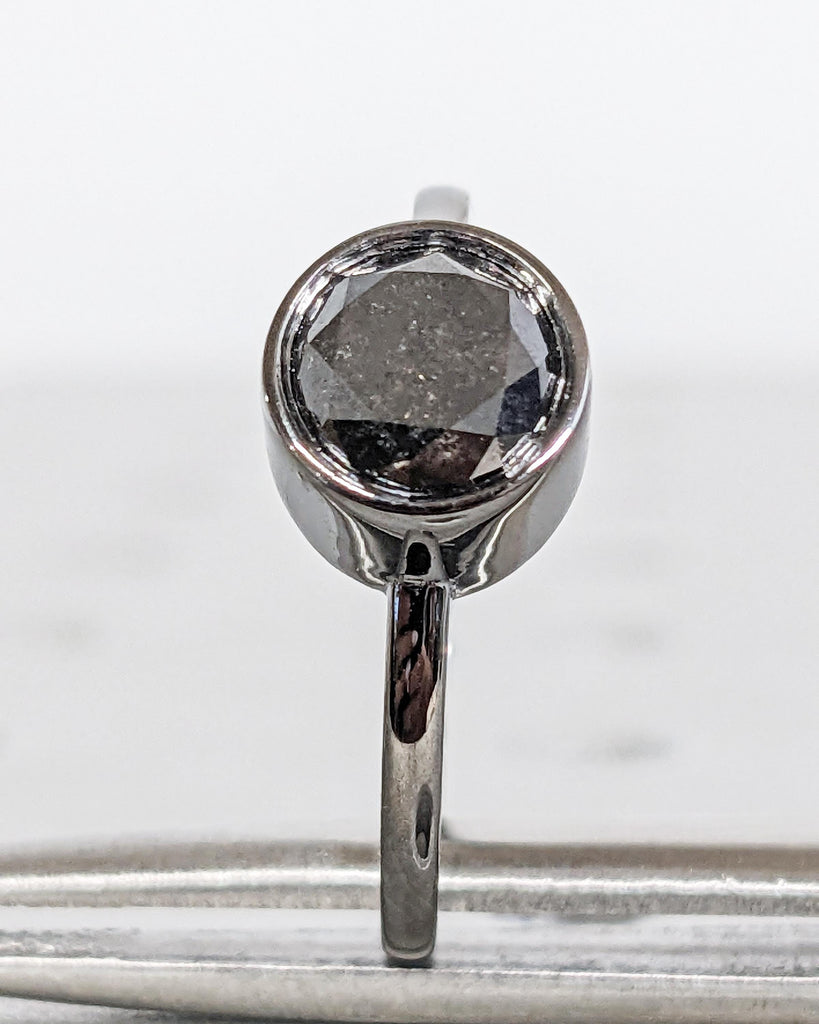 Natural Salt and Pepper Diamond Engagement Ring | Unique Bezel Set Diamond Promise Ring | 14K Black Gold Ring | Vintage Wedding Ring for Her