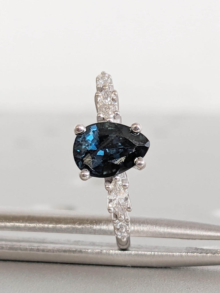 Pear Shaped Engagement Ring, Montana Sapphire Ring, 14k Gold Ring, Promise Ring for Her, September Birthstone Ring, Unique Handmade Rings