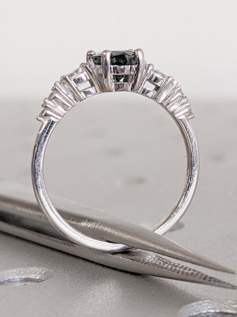 1ct Teal Sapphire Engagement Ring, White Gold Ring, Marquise, Round Cut Diamond Cluster Ring, Pear Ring, Vintage Sapphire Ring, Gift for Her