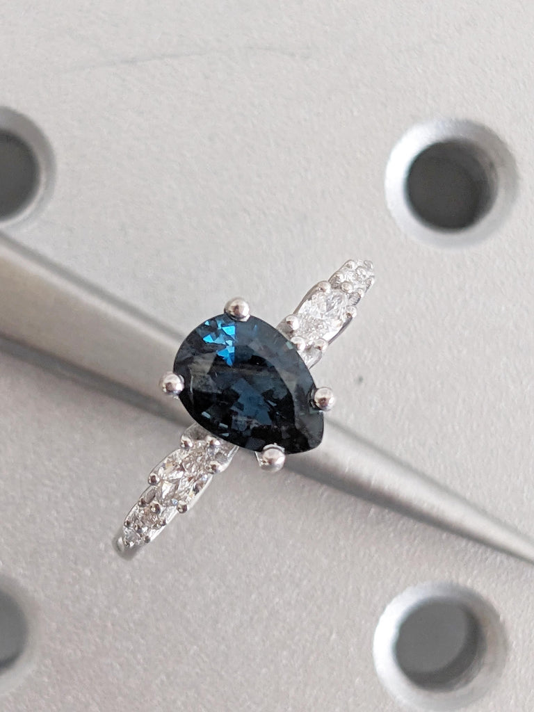 1ct Teal Sapphire Engagement Ring, White Gold Ring