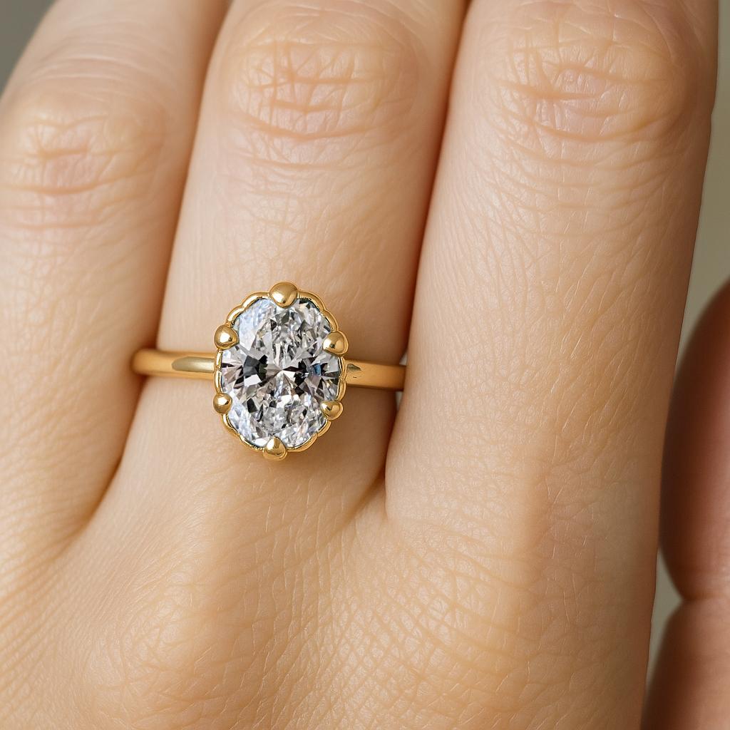 Dainty Engagement Ring | VVS Moissanite Solid Gold Shell Ring | 14k Yellow Gold Engagement Ring | Oval cut Ring | Cute Ocean Ring | Wedding Band