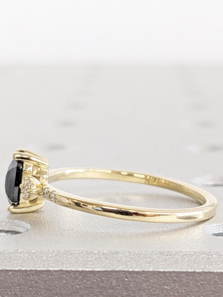 Unique Salt and Pepper Diamond Engagement Ring, 14k Solid Gold Ring, Vintage Wedding Anniversary Ring, Hexagon Diamond Ring, Gift for Women
