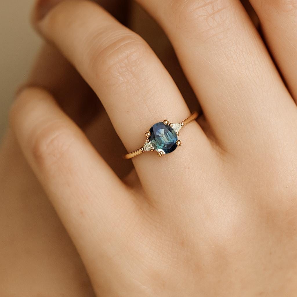 Montana Sapphire Gemstone Ring, Solid Gold Ring, Birthstone Jewelry