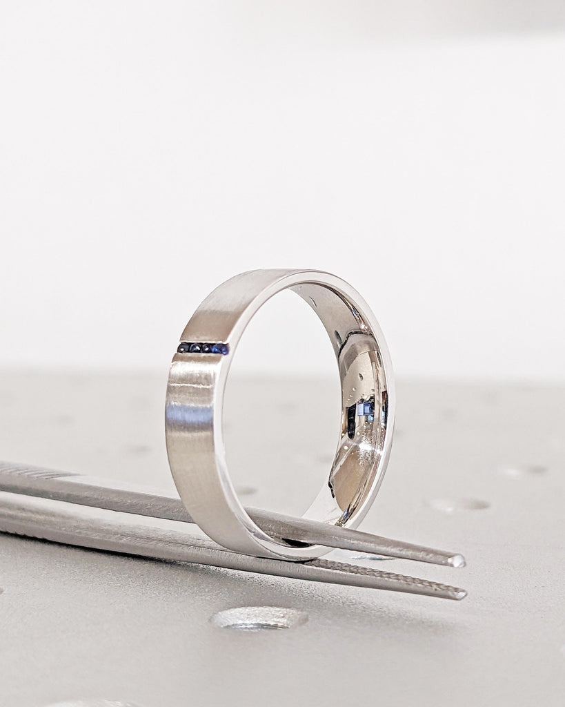 Gold Men's Sapphire Ring - Sapphire Ring Men - Sapphire Wedding Band - 5mm Band With Sapphires - Unique Mens Band - 14k Gold - Ring For Men