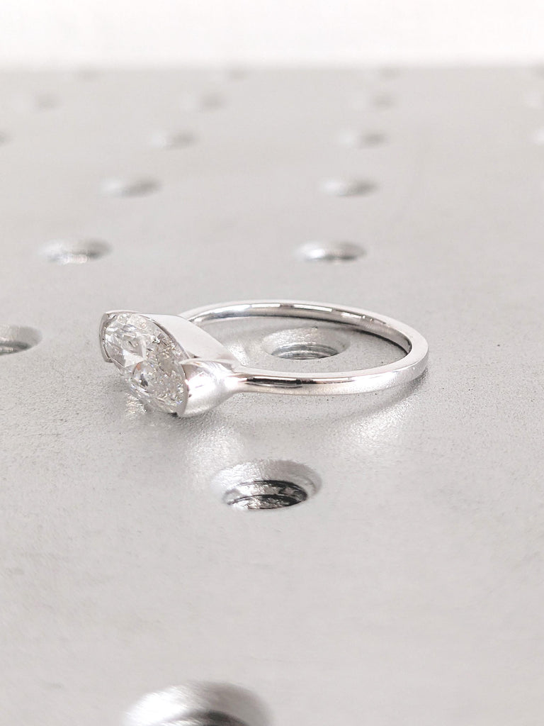 East West Moval cut Lab Diamond Unique Proposal Ring | Elongated Oval Solitaire Gold Ring | Custom Wedding Jewelry Anniversary Gift for Her image #4